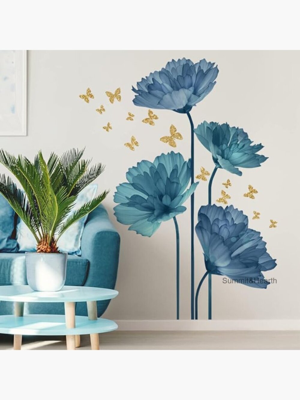 Large Blue Flower Wall Decal Vinyl Sticker Removable Watercolor Style Decor